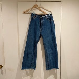 Redone high rise wide leg reconstructed Levis jean